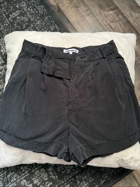 Reformation Black High Waist Relaxed Pleat Shorts